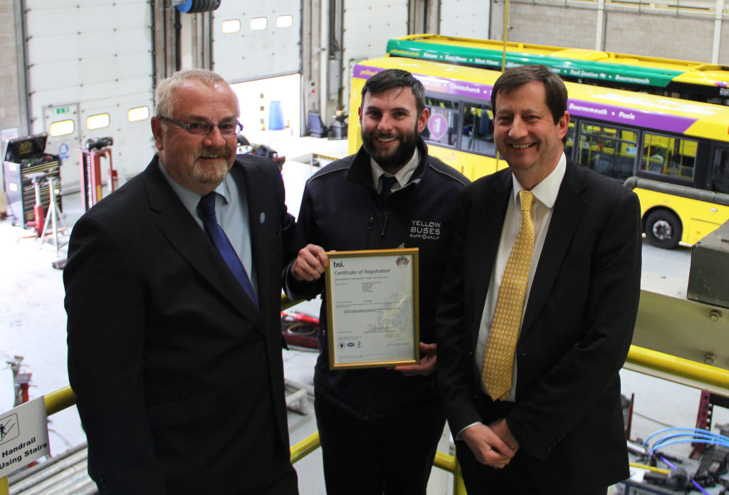 Phil Pannell, Yellows' service delivery director, bus driver Kevin Brolan, and MD David Squire