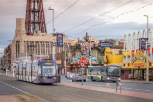 picture of blackpool transport bus and tram